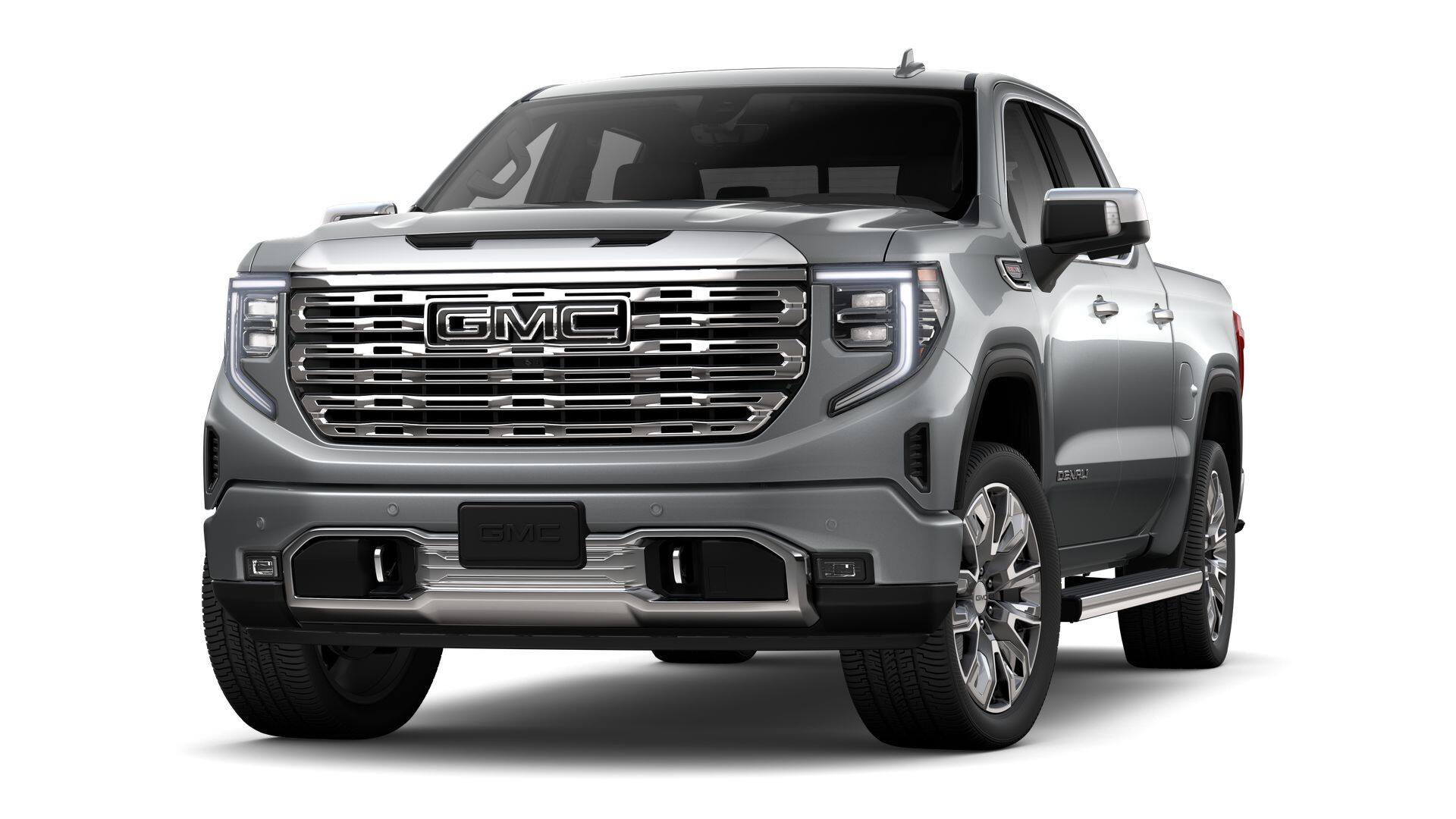 2026 GMC Sierra 1500 Crew Cab Short Box 4-Wheel Drive Denali in Sterling Metallic — front three-quarter view