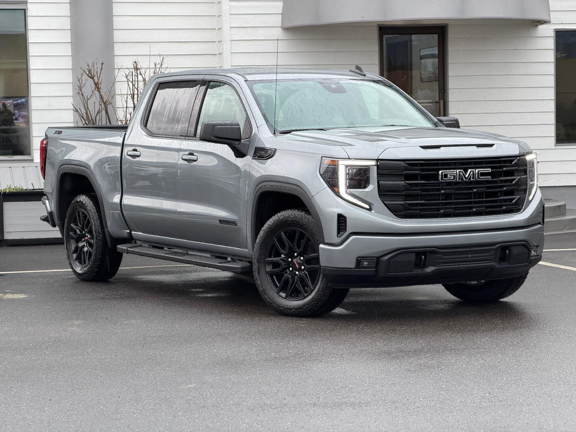 2026 GMC Sierra 1500 Crew Cab Short Box 4-Wheel Drive Elevation 3SB in Sterling Metallic — front three-quarter view