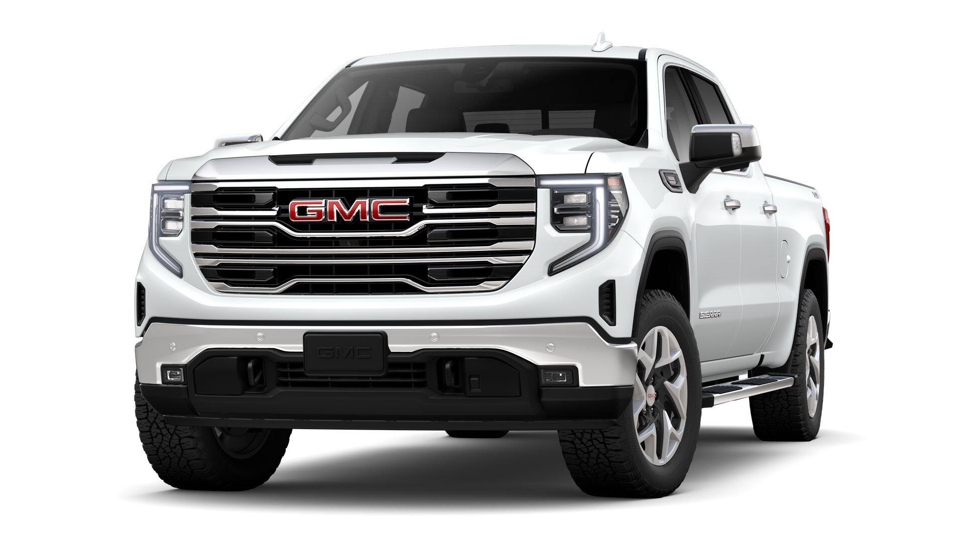 2026 GMC Sierra 1500 Crew Cab Standard Box 4-Wheel Drive SLT in Summit White — front three-quarter view